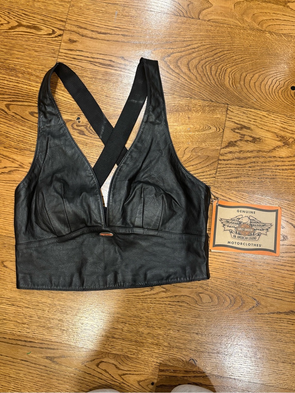 Nwt Deadstock Vintage Harley Davidson,100% Genuine Leather V-Neck Halter Size 14